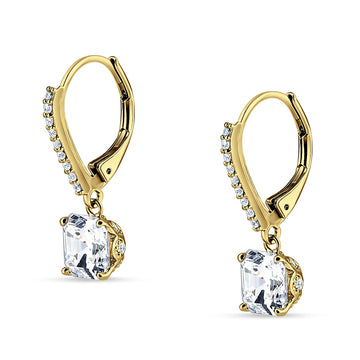 Asscher Cut Yellow Tone, Cubic Zirconia Leverback Earrings 925 Sterling Silver Wholesale